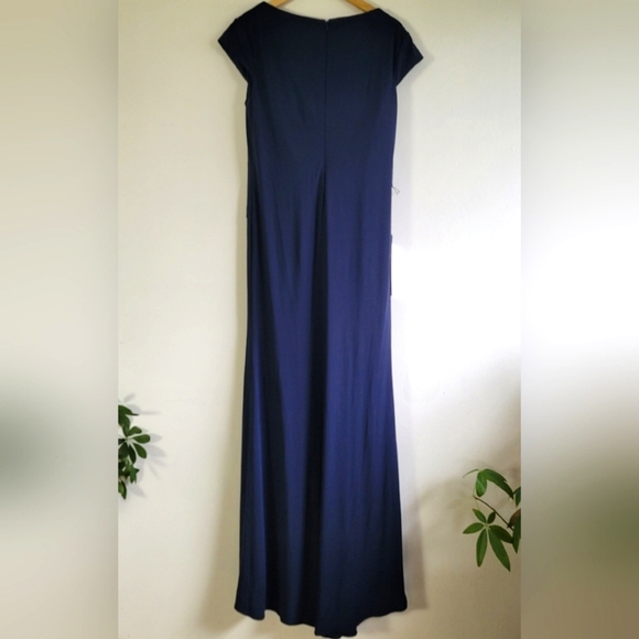 Ieena for Mac Duggal, V-Neck Ruched‎ Jersey Gown, Navy, Size 10, NWT - Picture 4 of 10